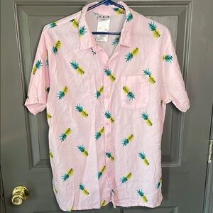 IML Light Pink Pineapple Print Men's Short Sleeve Button down  Shirt